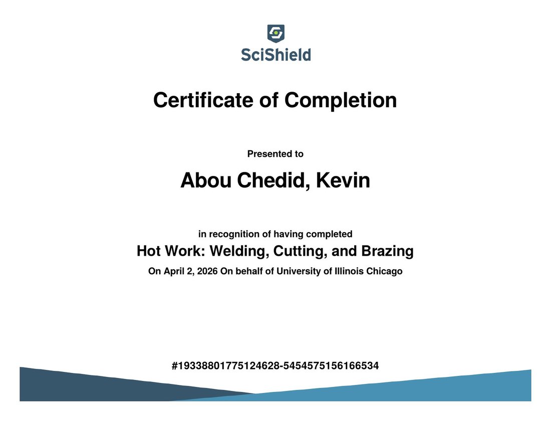 Hot Work: Welding, Cutting, and Brazing certificate of completion